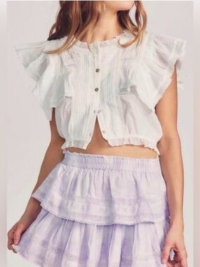 Chelsea & Violet Anthropologie Sz L Linen Blend Tiered Ruffle Mini Skirt NWOT